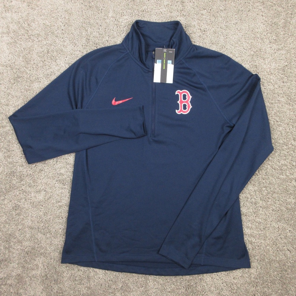 Boston Red Sox Sweater Womens Medium Blue 1/4 Zip Pullover Nike Drifit Light NEW